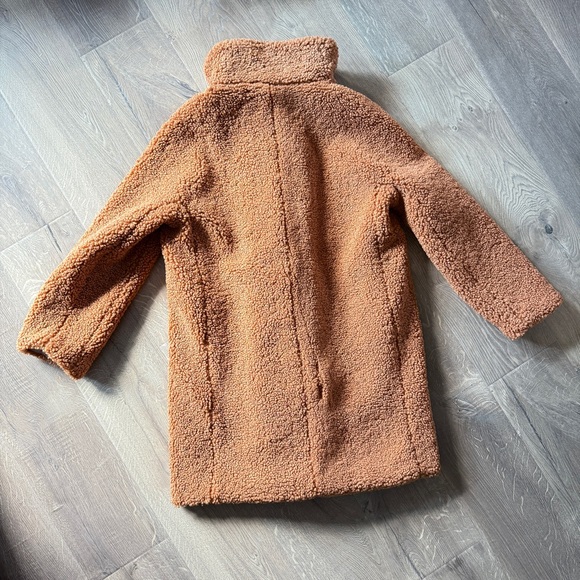 NWT J.Crew Villa Coat Teddy Sherpa Mid Length Adobe Clay Brown sz 8 zip button - Picture 12 of 15